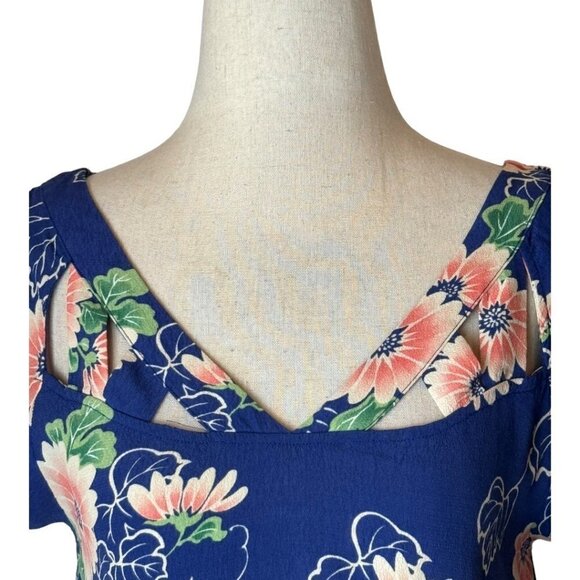 Maeve Anthropologie Tri Cut‎ Blouse Womens 2P Blue Pink Floral Print Cut Out Top - Picture 6 of 10